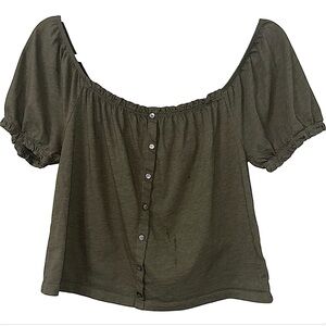 American Eagle Outfitters Army Green Puff Shoulder Faux Button Women’s Size XS